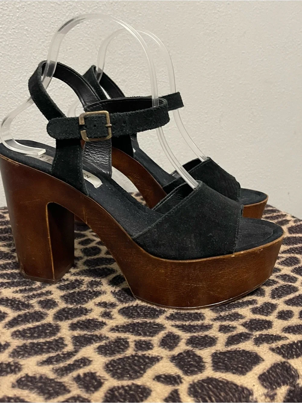 Steve Madden Platform Chunky Heels Black Suede Boho Womens 10